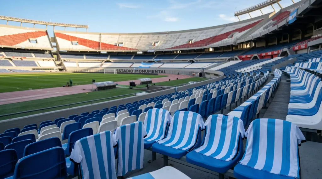 Argentina national team in blue and white striped jerseys celebrating World Cup defence preparation