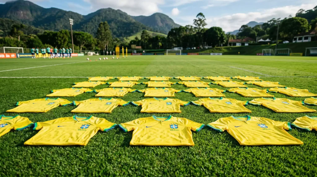 Brazil national team in iconic yellow jerseys training for World Cup 2026
