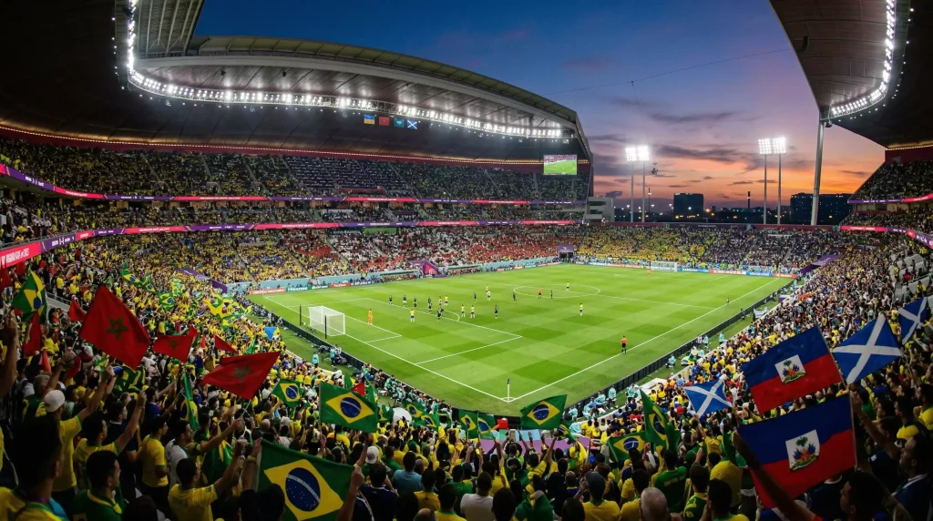 World Cup 2026 Group C featuring Brazil, Morocco, Scotland, and Haiti competing in the tournament