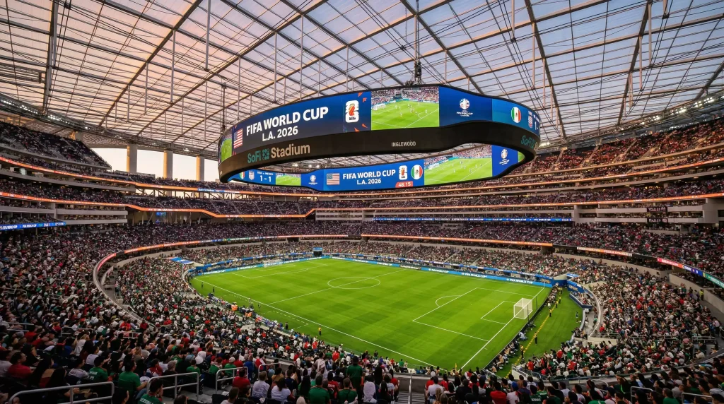 SoFi Stadium in Inglewood, California, the cutting-edge venue hosting a 2026 FIFA World Cup semi-final