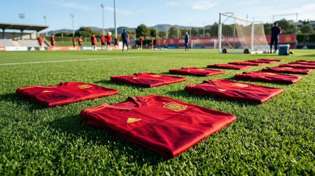 Spain national team in red jerseys celebrating Euro 2024 triumph